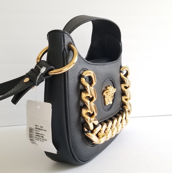 Versace La Medusa Chain Leather Hobo Bag Black - Picture 4 of 11